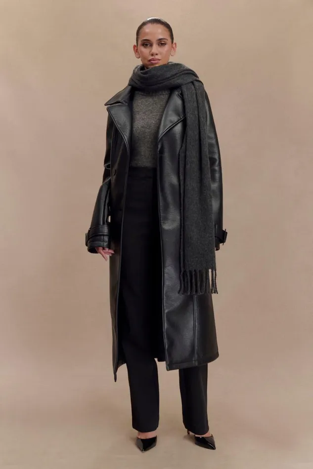 Women Meshki Dresses Tarah Faux Leather Trench Coat 8211 Black