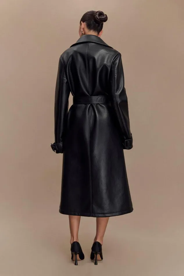 Women Meshki Dresses Tarah Faux Leather Trench Coat 8211 Black
