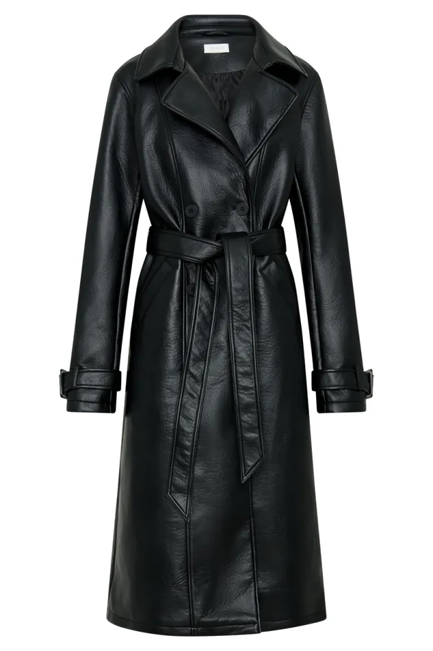 Women Meshki Dresses Tarah Faux Leather Trench Coat 8211 Black