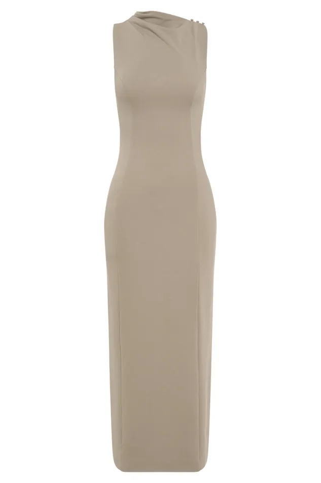 Women Meshki Dresses Taylor Draped Stretch Crepe Midi Dress 8211 Mushroom
