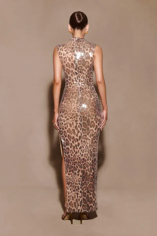 Women Meshki Dresses Veronica Sequin Midi Dress 8211 Leopard Print