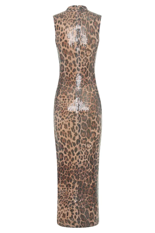 Women Meshki Dresses Veronica Sequin Midi Dress 8211 Leopard Print