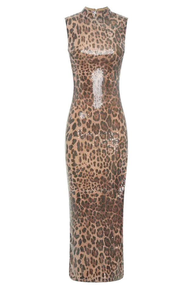 Women Meshki Dresses Veronica Sequin Midi Dress 8211 Leopard Print