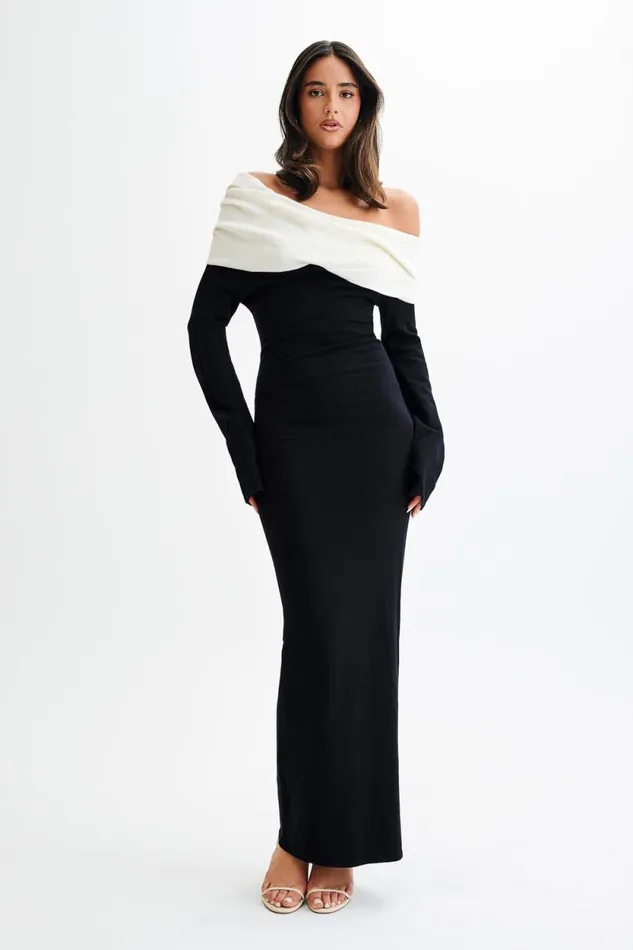 Women Meshki Dresses Yoko Contrast Knit Maxi Dress 8211 BlackWhite