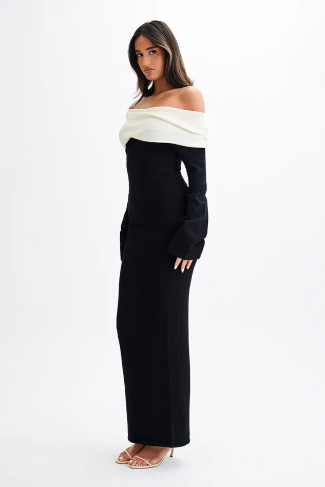 Women Meshki Dresses Yoko Contrast Knit Maxi Dress 8211 BlackWhite