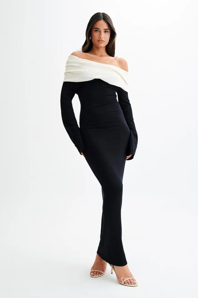 Women Meshki Dresses Yoko Contrast Knit Maxi Dress 8211 BlackWhite