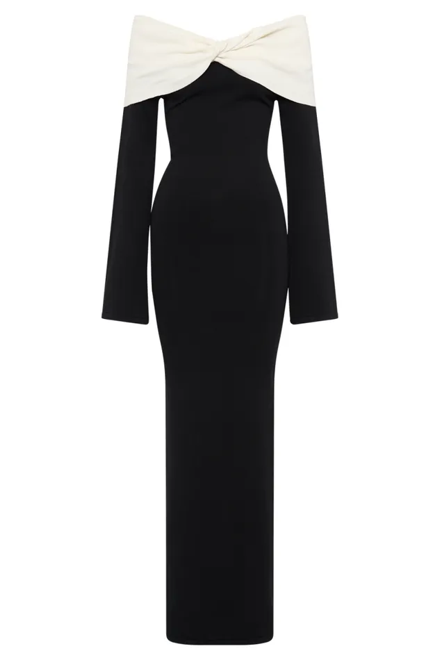 Women Meshki Dresses Yoko Contrast Knit Maxi Dress 8211 BlackWhite