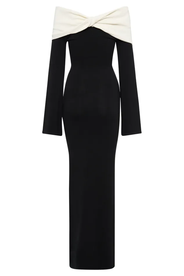 Women Meshki Dresses Yoko Contrast Knit Maxi Dress 8211 BlackWhite