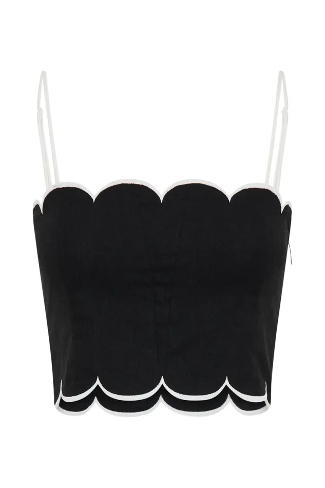 Women Meshki Tops Alessio Scalloped Linen Top 8211 Black