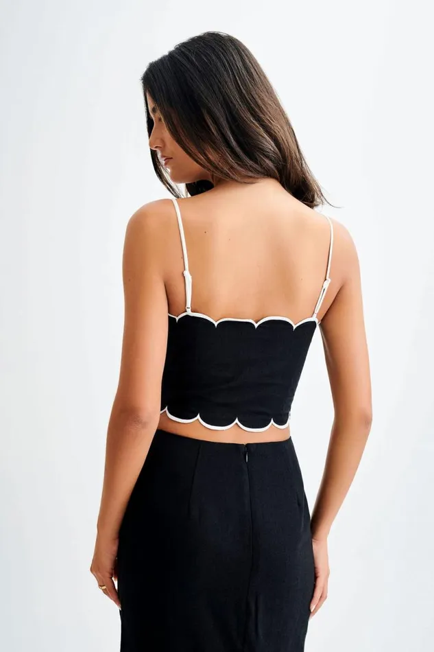 Women Meshki Tops Alessio Scalloped Linen Top 8211 Black