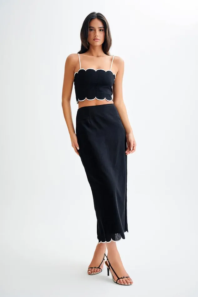 Women Meshki Tops Alessio Scalloped Linen Top 8211 Black