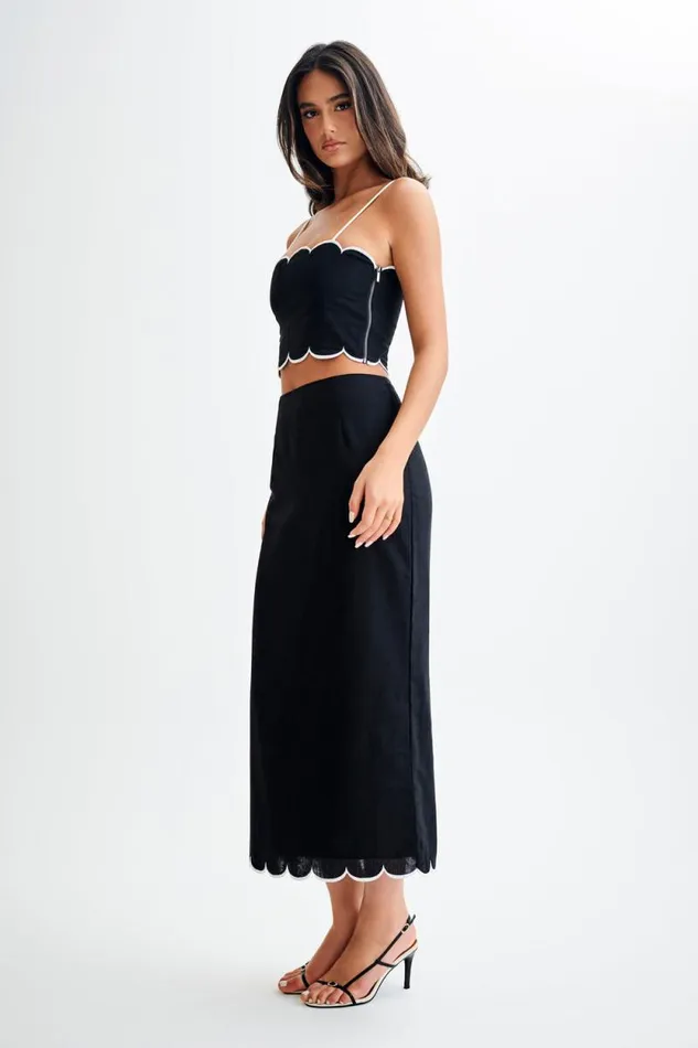 Women Meshki Tops Alessio Scalloped Linen Top 8211 Black