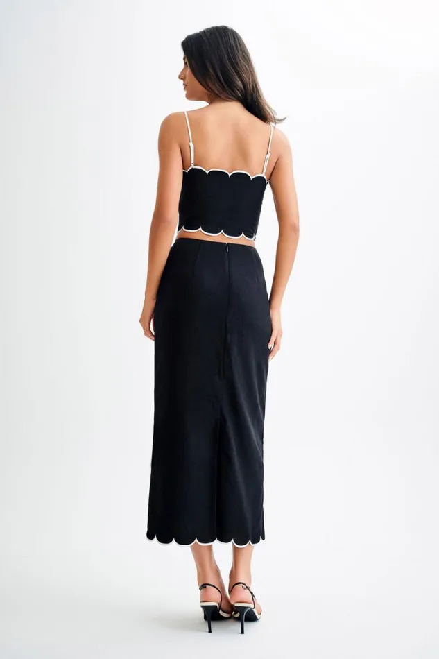 Women Meshki Tops Alessio Scalloped Linen Top 8211 Black