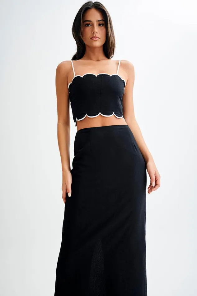 Women Meshki Tops Alessio Scalloped Linen Top 8211 Black