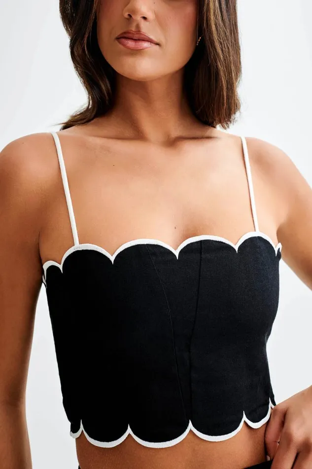 Women Meshki Tops Alessio Scalloped Linen Top 8211 Black