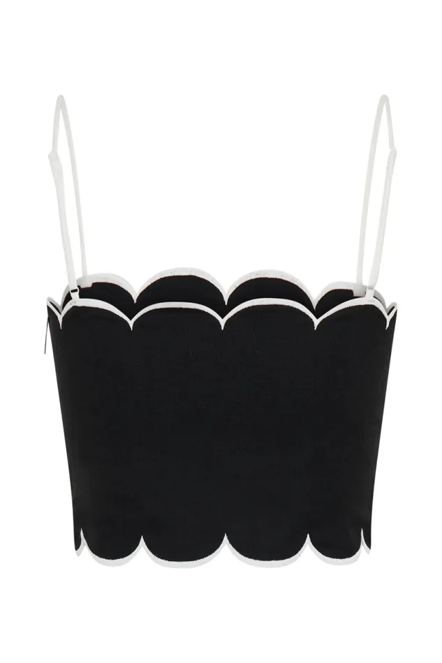 Women Meshki Tops Alessio Scalloped Linen Top 8211 Black