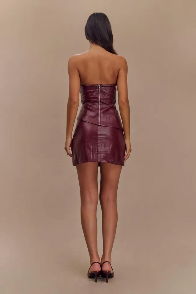 Women Meshki Tops Allana Faux Leather Strapless Top 8211 Cherry Red