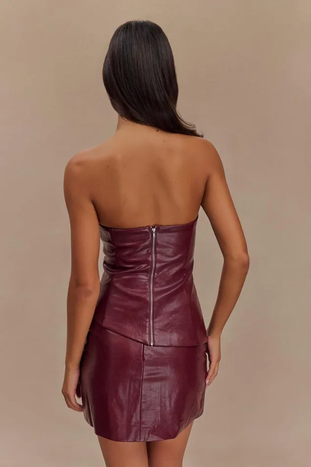 Women Meshki Tops Allana Faux Leather Strapless Top 8211 Cherry Red