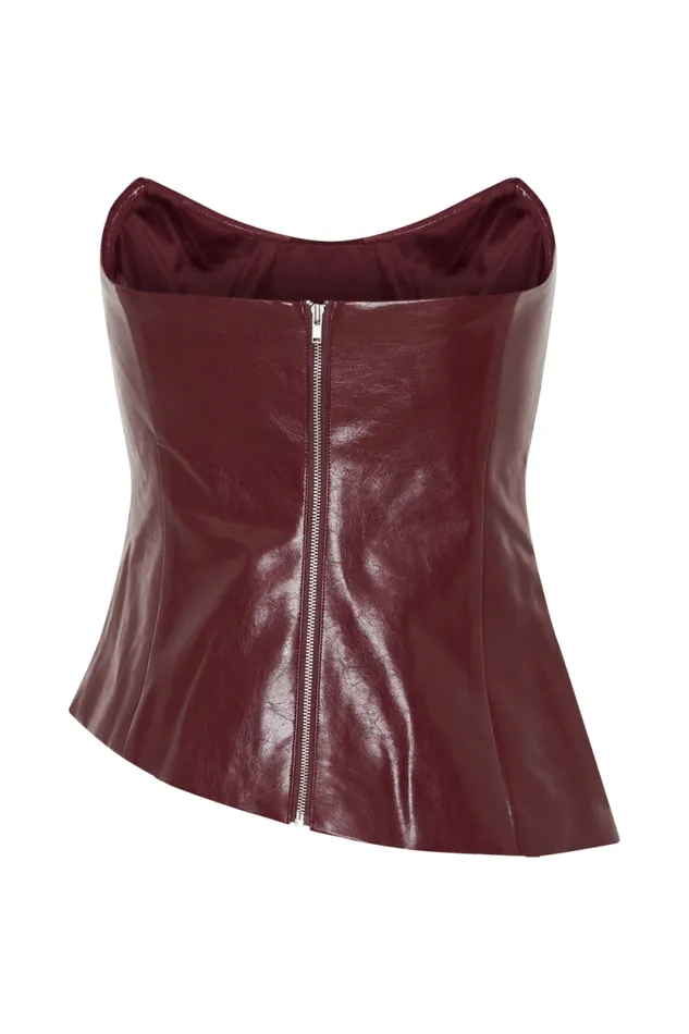 Women Meshki Tops Allana Faux Leather Strapless Top 8211 Cherry Red