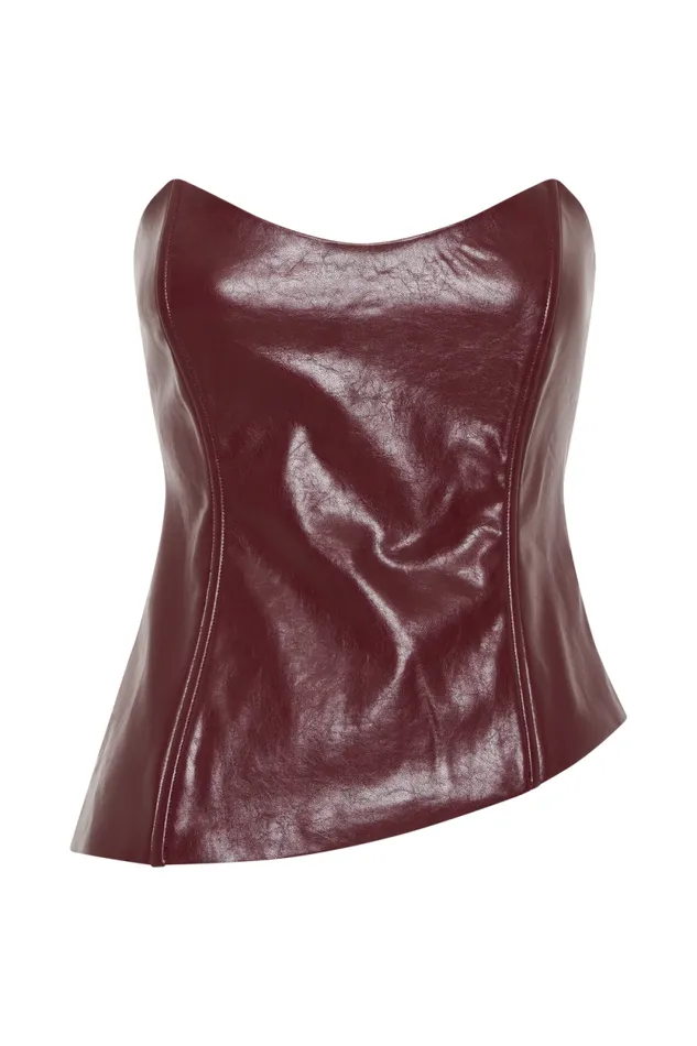 Women Meshki Tops Allana Faux Leather Strapless Top 8211 Cherry Red