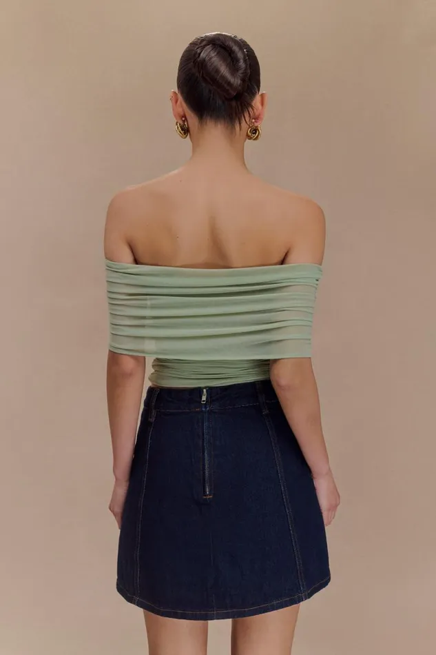 Women Meshki Tops Arna Off Shoulder Mesh Crop Top 8211 Basil