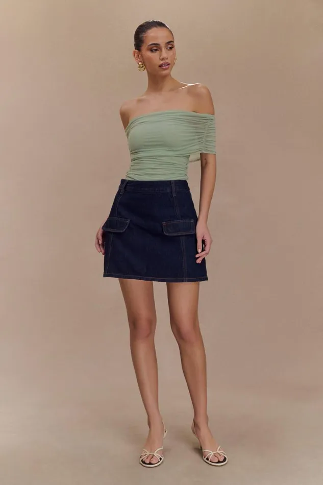 Women Meshki Tops Arna Off Shoulder Mesh Crop Top 8211 Basil