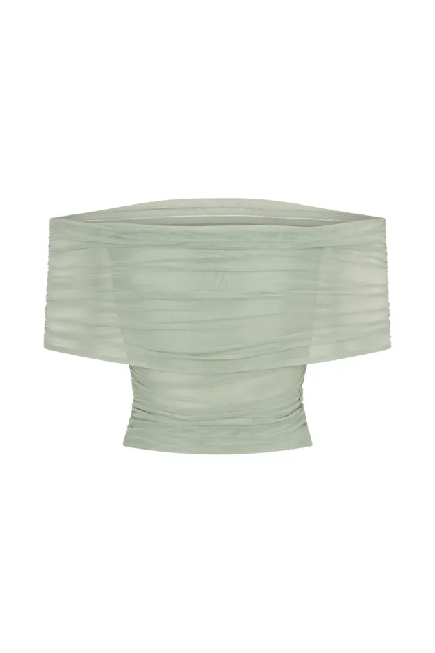 Women Meshki Tops Arna Off Shoulder Mesh Crop Top 8211 Basil