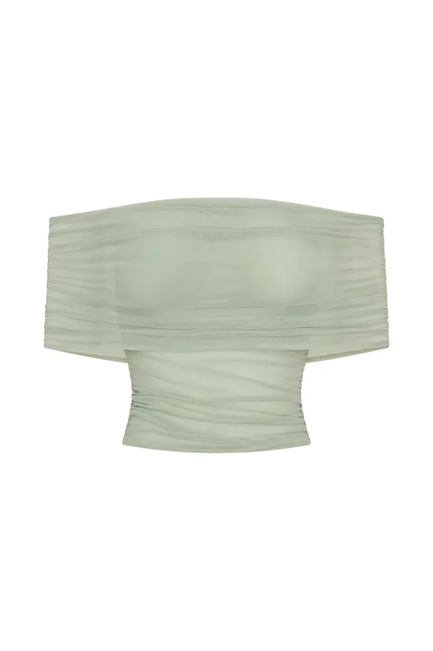 Women Meshki Tops Arna Off Shoulder Mesh Crop Top 8211 Basil