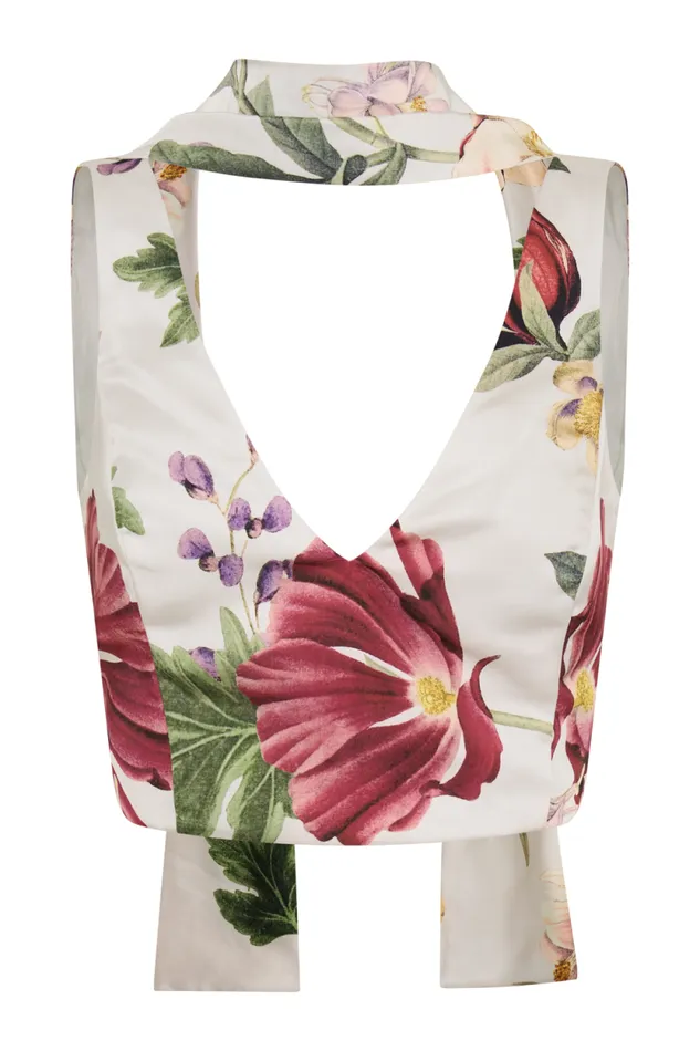 Women Meshki Tops Carla Satin Sleeveless Top With Scarf 8211 Bella Rosa Print
