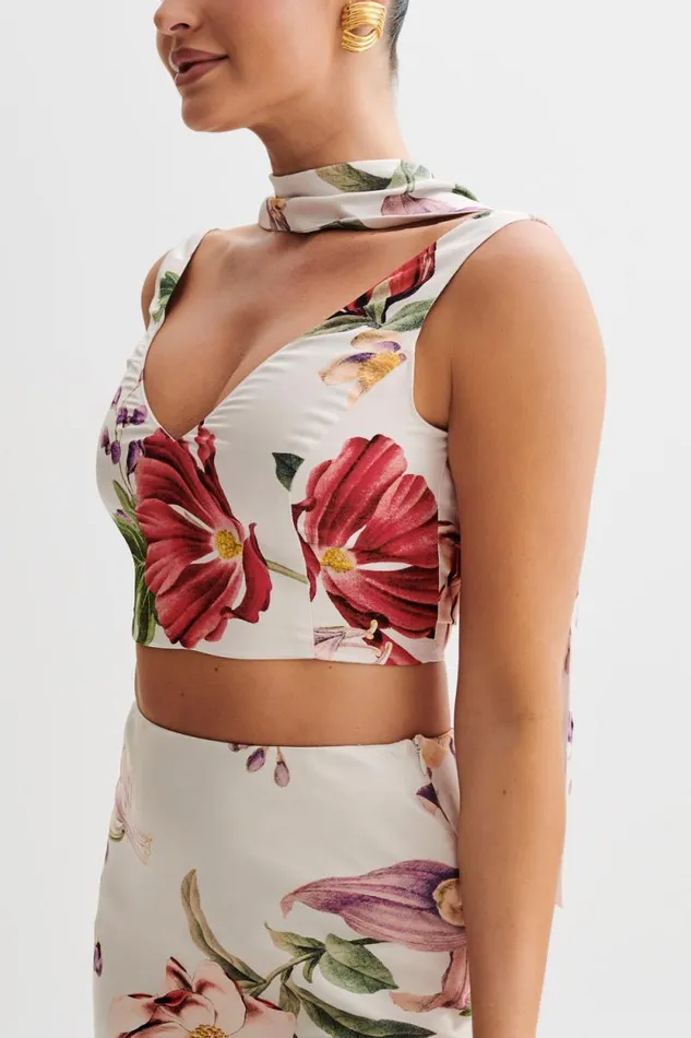 Women Meshki Tops Carla Satin Sleeveless Top With Scarf 8211 Bella Rosa Print