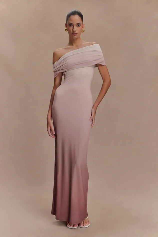 Women Meshki Tops Cassandra Off Shoulder Slinky Maxi Dress 8211 Neutral Ombre Women Meshki Tops Cassandra Off Shoulder Slinky Maxi Dress 8211 Neutral Ombre