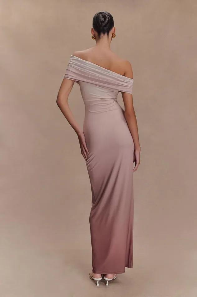 Women Meshki Tops Cassandra Off Shoulder Slinky Maxi Dress 8211 Neutral Ombre