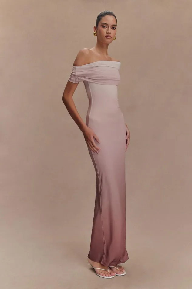 Women Meshki Tops Cassandra Off Shoulder Slinky Maxi Dress 8211 Neutral Ombre