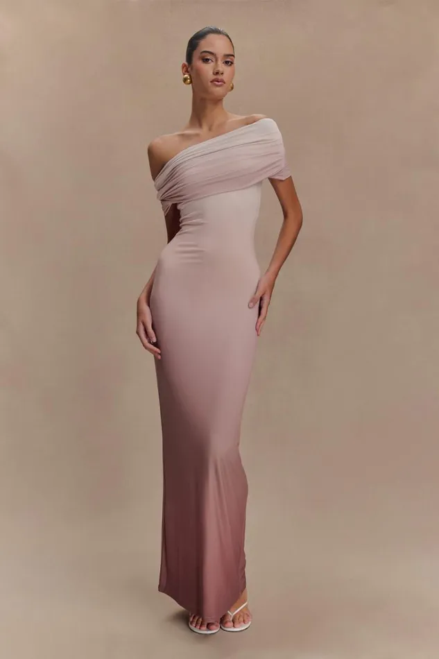 Women Meshki Tops Cassandra Off Shoulder Slinky Maxi Dress 8211 Neutral Ombre