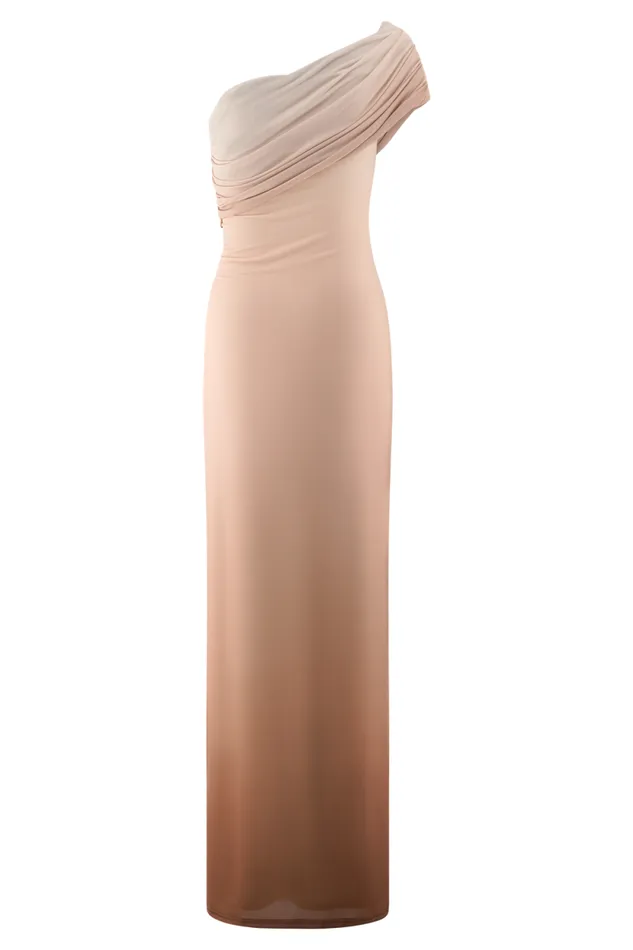 Women Meshki Tops Cassandra Off Shoulder Slinky Maxi Dress 8211 Neutral Ombre
