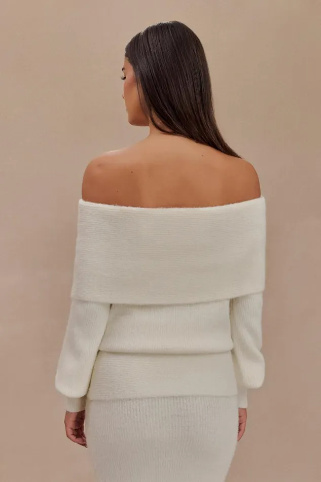 Women Meshki Tops Charlotte Off Shoulder Knit Long Sleeve Top 8211 Ivory