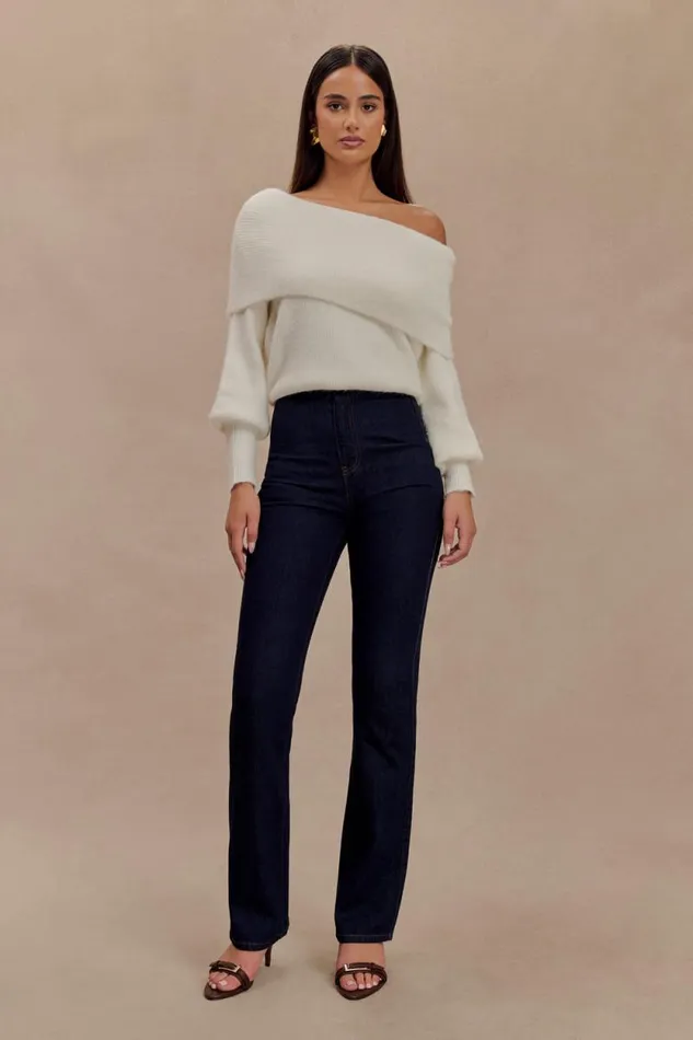 Women Meshki Tops Charlotte Off Shoulder Knit Long Sleeve Top 8211 Ivory