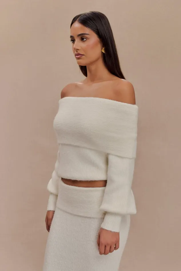 Women Meshki Tops Charlotte Off Shoulder Knit Long Sleeve Top 8211 Ivory