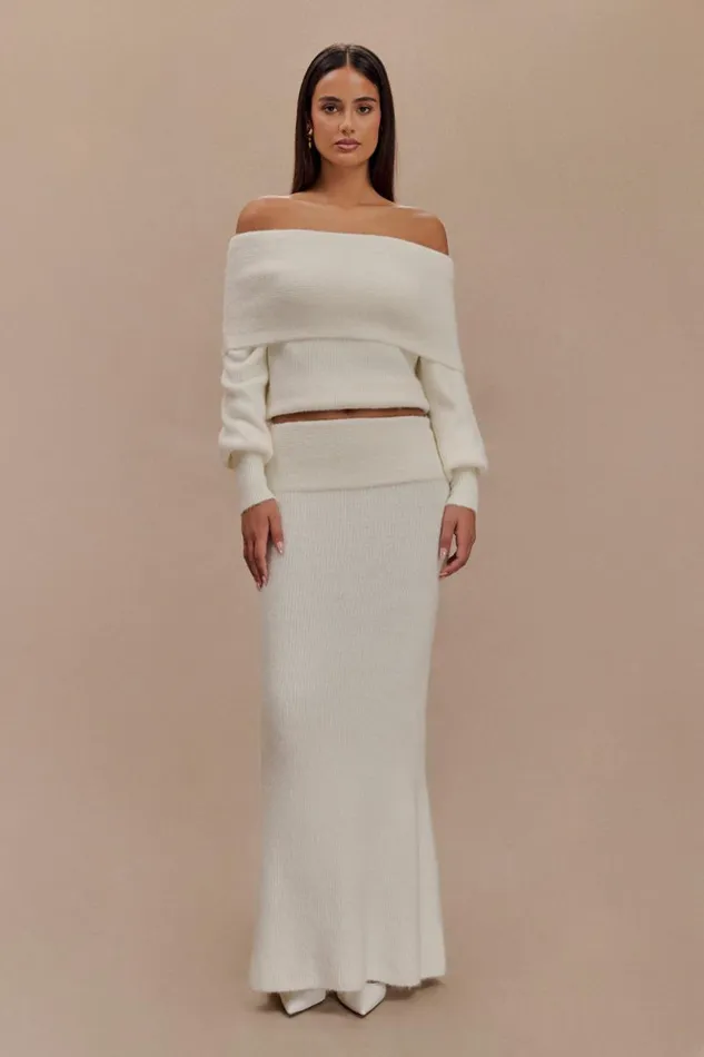 Women Meshki Tops Charlotte Off Shoulder Knit Long Sleeve Top 8211 Ivory