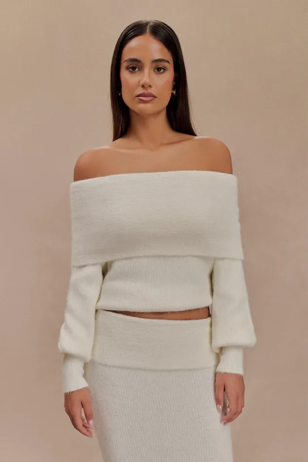 Women Meshki Tops Charlotte Off Shoulder Knit Long Sleeve Top 8211 Ivory