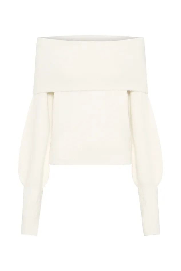Women Meshki Tops Charlotte Off Shoulder Knit Long Sleeve Top 8211 Ivory