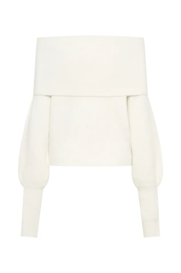 Women Meshki Tops Charlotte Off Shoulder Knit Long Sleeve Top 8211 Ivory