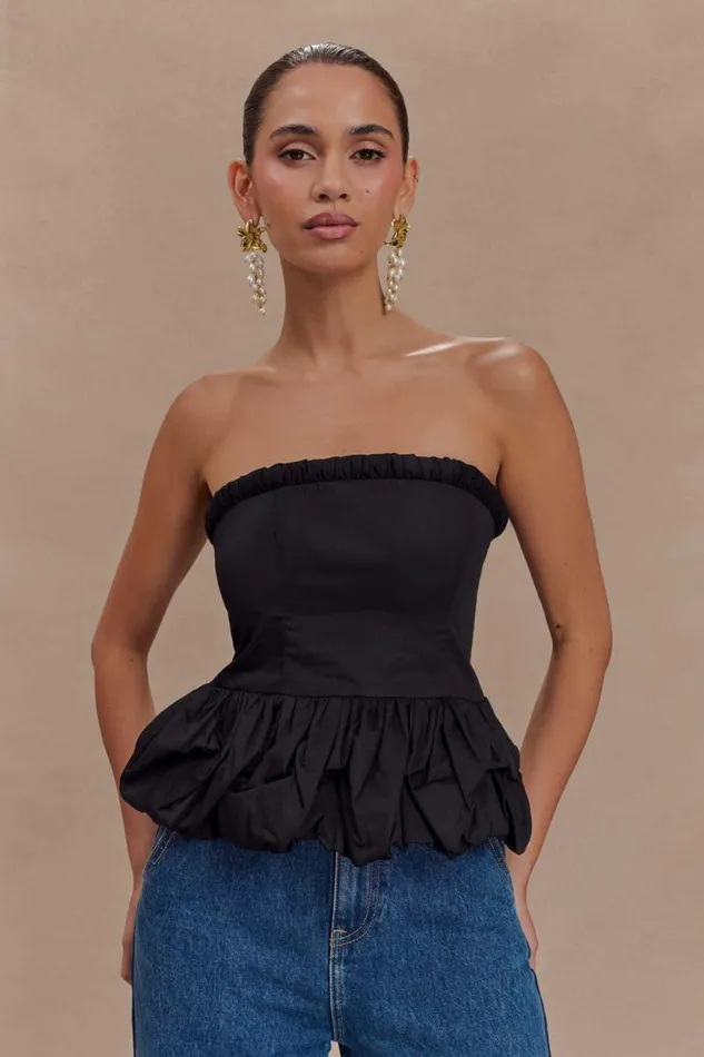 Women Meshki Tops Cora Ruched Strapless Top 8211 Black