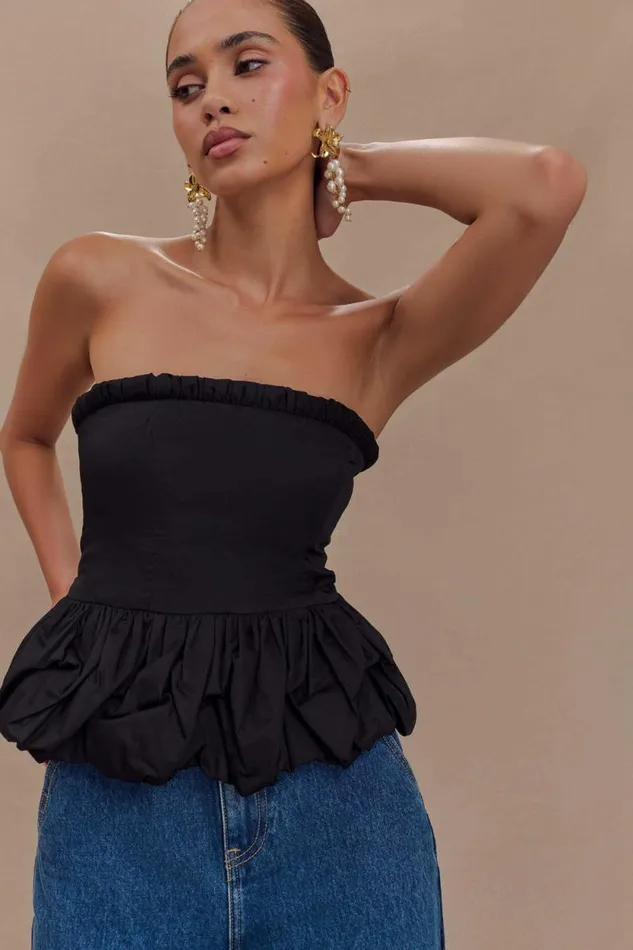 Women Meshki Tops Cora Ruched Strapless Top 8211 Black