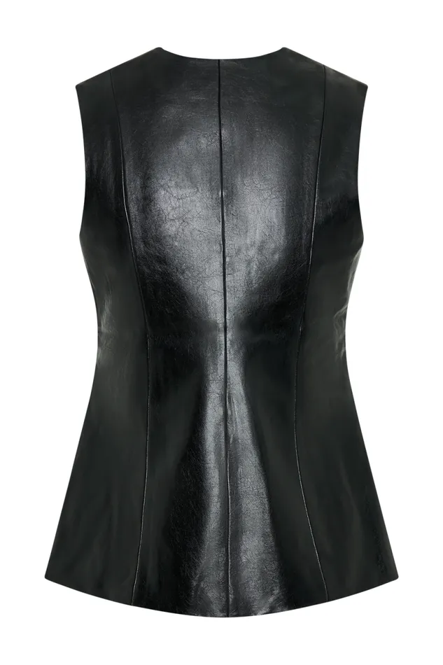 Women Meshki Tops Coralia Faux Leather Sleeveless Vest 8211 Black