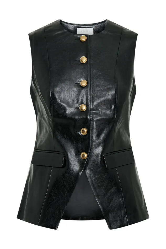 Women Meshki Tops Coralia Faux Leather Sleeveless Vest 8211 Black
