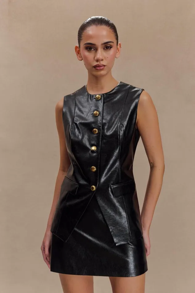Women Meshki Tops Coralia Faux Leather Sleeveless Vest 8211 Black