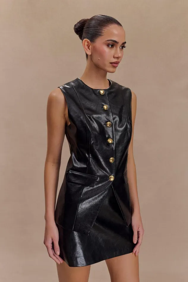 Women Meshki Tops Coralia Faux Leather Sleeveless Vest 8211 Black