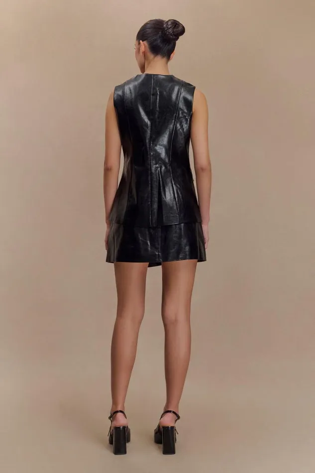 Women Meshki Tops Coralia Faux Leather Sleeveless Vest 8211 Black