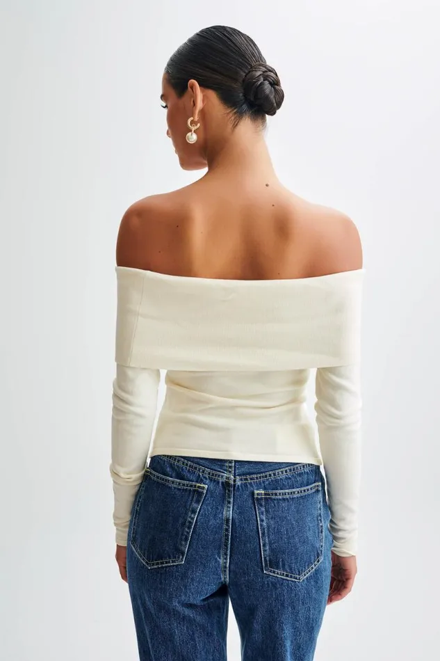 Women Meshki Tops Diedre Buttoned Off Shoulder Knit Top 8211 White